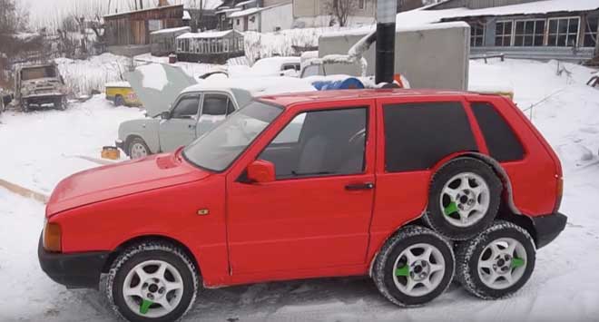Странный восьмиколесный Fiat Uno