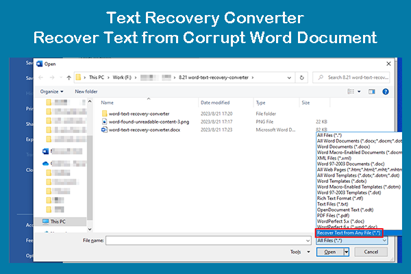 Используйте Text Recovery Converter для восстановления текста из поврежденного слова